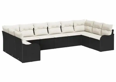 Set de canapea de grădină 10 piese cu perne Negru Ratan Poli - 2/5