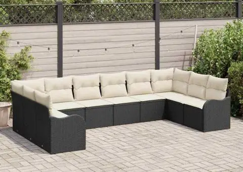 Set de canapea de grădină 10 piese cu perne Negru Ratan Poli - 3/5