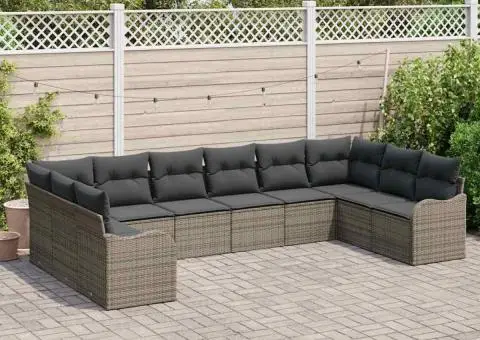 Set de canapea de grădină cu 10 piese și perne gri Poli ratan - 3/5