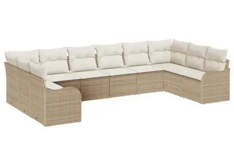 Set de Canapea de Grădină 10 Piese cu Perne Rattan Polimeric Bej - 2/5