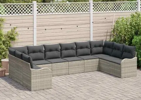 Set canapea de grădină 10 piese cu perne Gri deschis Ratan policlorat - 3/5