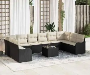 Set de canapea pentru grădină 10 piese cu perne Brown Rattan Polimeric