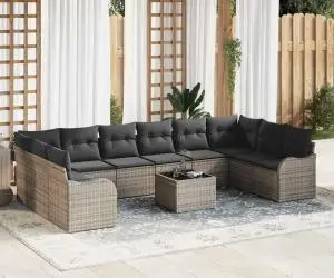 Set de canapea de grădină vidaXL cu 10 piese cu perne Ratan poli negru