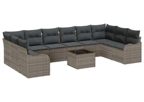 Set de canapea de grădină cu 10 piese cu perne Ratan poli negru - 2/5