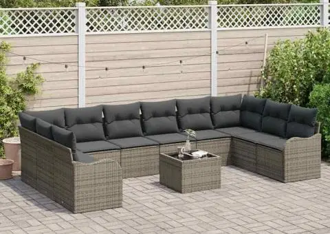 Set de canapea de grădină cu 10 piese cu perne Ratan poli negru - 3/5