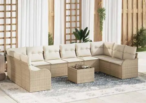 Set de Canapea de Grădină cu 11 piese și perne din Ratan Poli Maro - 1/5