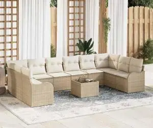 Set de Canapea de Grădină vidaXL cu 11 piese și perne din Ratan Poli Maro