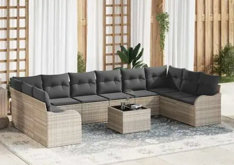 Set de canapea de grădină cu 11 piese și perne gri poli ratan - 1/5