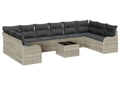 Set de canapea de grădină cu 11 piese și perne gri poli ratan - 2/5