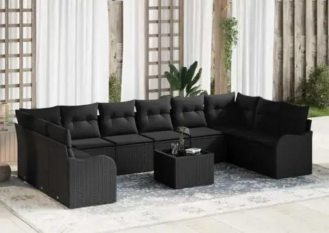 Set de canapea de grădină cu 11 piese cu perne bej poliratan - 1/5