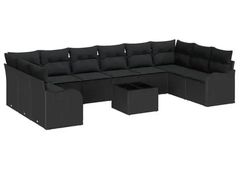 Set de canapea de grădină cu 11 piese cu perne bej poliratan - 2/5