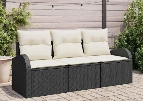 Set canapea grădină 3 piese cu perne Ratan negru - 1/5