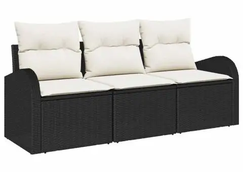 Set canapea grădină 3 piese cu perne Ratan negru - 2/5