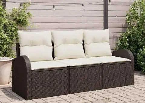 Set de canapele de grădină 3 piese cu perne maro din poliratan - 1/5