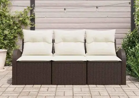 Set de canapele de grădină 3 piese cu perne maro din poliratan - 3/5