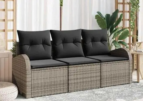 Set de Canapea pentru Grădină cu Perne Gri Poliratan - 1/5