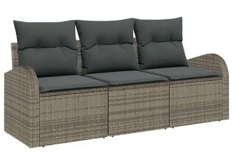 Set de Canapea pentru Grădină cu Perne Gri Poliratan - 2/5