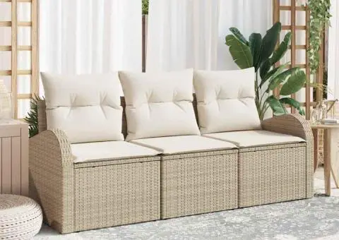 Set de canapea de 3 piese pentru grădină cu perne bej din poliratan - 1/5