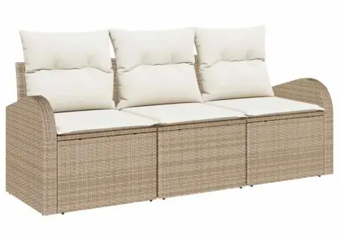 Set de canapea de 3 piese pentru grădină cu perne bej din poliratan - 2/5