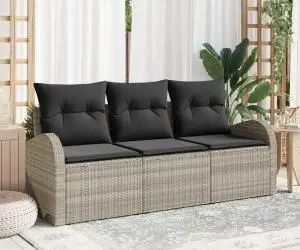 vidaXL Set de canapea de grădină 3 piese cu perne gri deschis din ratan