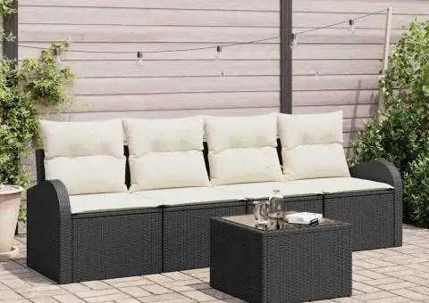 Set canapea de grădină cu perne Negru Poliratan - 1/5