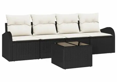 Set canapea de grădină cu perne Negru Poliratan - 2/5