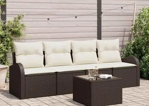 Set canapele grădină 5 piese cu perne maro din poliratan - 1/5