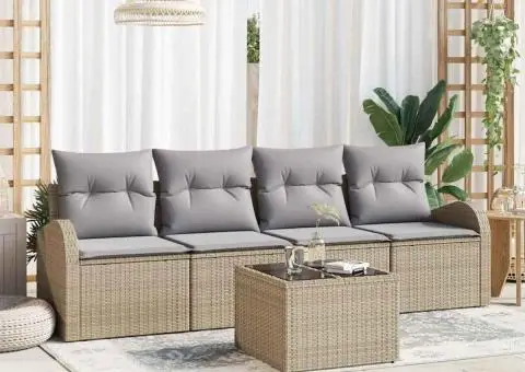 Set canapele grădină de 5 piese cu perne bej din ratan poli - 1/5