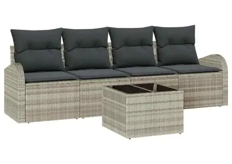 Set de canapea de grădină cu perne, gri deschis, ratan poliester - 2/5