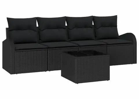 Set canapea de grădină 5 piese cu perne Negru Ratan poli - 2/5