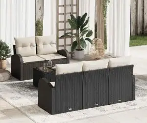 vidaXL Set de canapea de grădină cu pernă neagră din ratan poli