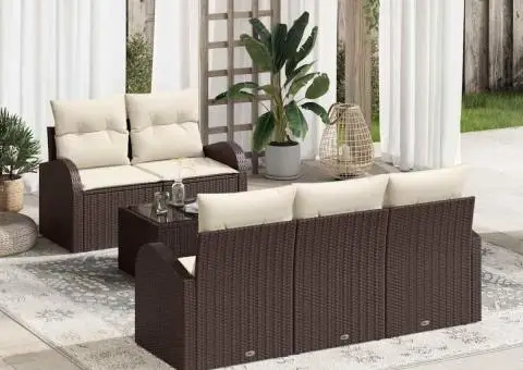 Set Canapea Grădină cu 6 Piese și Perne Maro din Ratan Polimer - 1/5