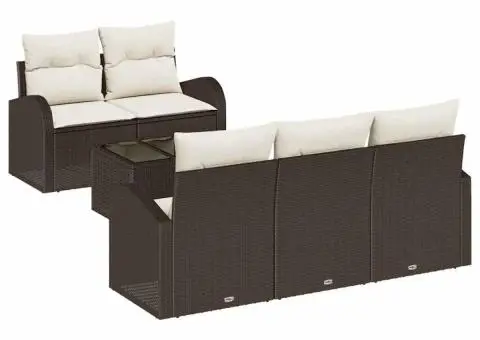 Set Canapea Grădină cu 6 Piese și Perne Maro din Ratan Polimer - 2/5