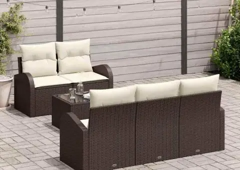 Set Canapea Grădină cu 6 Piese și Perne Maro din Ratan Polimer - 3/5