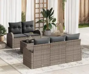 vidaXL Set de canapea de grădină cu perne 6 piese gri din ratan poliester