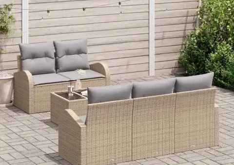 Set canapea grădină 6 piese cu pernute Bej Ratan Poliester - 3/5