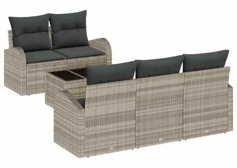 Set de Canapea pentru Grădină în 6 Piese cu Perne Gri Deschis din Poliratan - 2/5