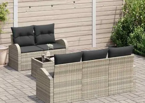 Set de Canapea pentru Grădină în 6 Piese cu Perne Gri Deschis din Poliratan - 3/5