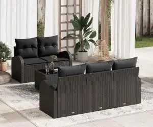 vidaXL Set de canapele de grădină 6 piese cu perne Negru Ratan Poli