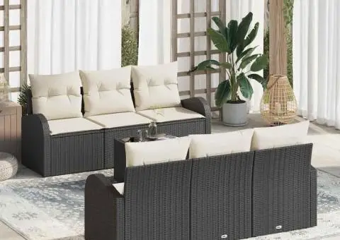 Set de 7 piese Canapea Grădină cu Perne Negru Poliratan - 1/5