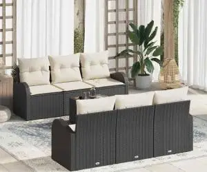 vidaXL Set de 7 piese Canapea Grădină cu Perne Negru Poliratan