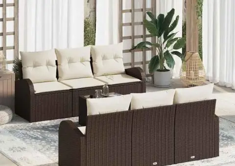 Set de canapea de grădină cu 7 piese cu perne Maro Poliratan - 1/5