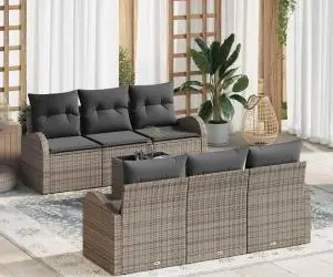 vidaXL Set Canapea Grădină 7 Piese cu Perne Gri Ratan Poli