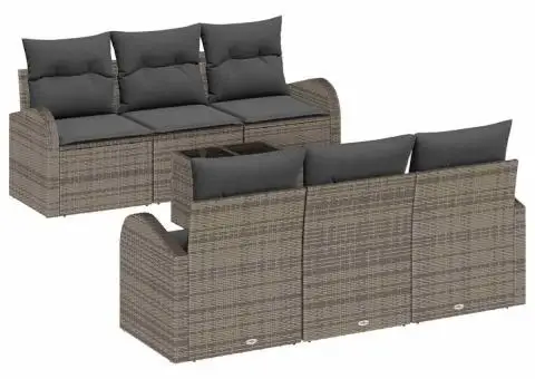 Set Canapea Grădină 7 Piese cu Perne Gri Ratan Poli - 2/5