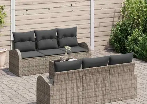 Set Canapea Grădină 7 Piese cu Perne Gri Ratan Poli - 3/5