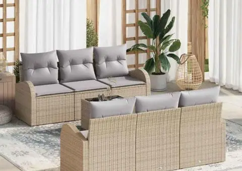 Set de 7 piese Canapea Grădină cu Pernuțe Bej Ratan Poli - 1/5