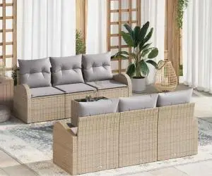 vidaXL Set de 7 piese Canapea Grădină cu Pernuțe Bej Ratan Poli