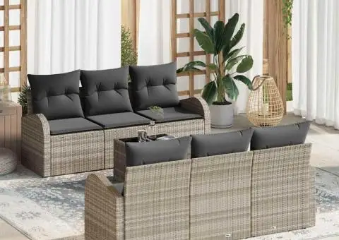 Set Canapea Grădină cu Pernuțe Gri Deschis Poli Ratan - 1/5