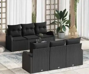 vidaXL Set de canapele de grădină 7 piese cu perne Negru Poliratan