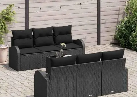 Set de canapele de grădină 7 piese cu perne Negru Poliratan - 3/5